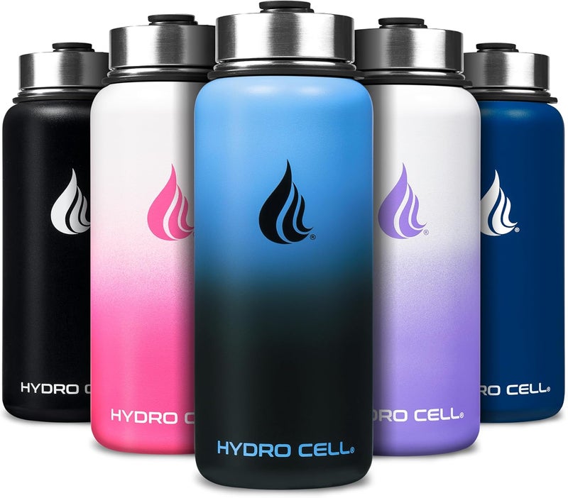 HYDRO CELL Stainless Steel Insulated Water Bottle with Straw - For Cold & Hot Drinks - Metal Vacuum Flask with Screw Cap and Modern Leakproof Sport Thermos for Adults (Blue/Black 32oz) - Image 1